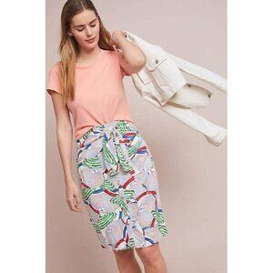 52 Conversations Anthropologie Button Front Umbrella Novelty Print Pencil Skirt